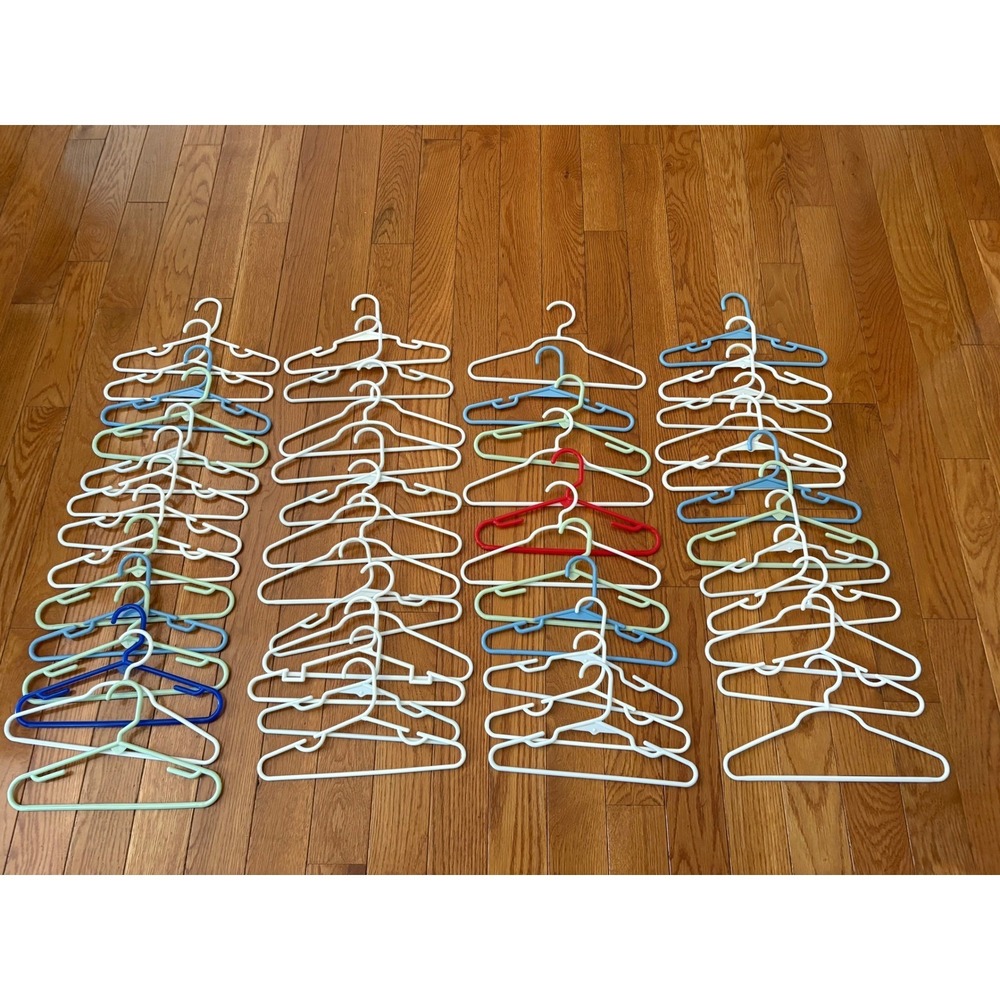 Kids lots 50 Clothes Hangers Plastic Tubular Closet Storage White Color Hangers
